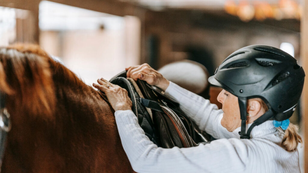 Older person connecting with a horse outdoors